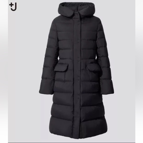 Uniqlo J+ Jil Sander Ultra Light Down Women's Hooded Long Coat Black - Picture 1 of 10